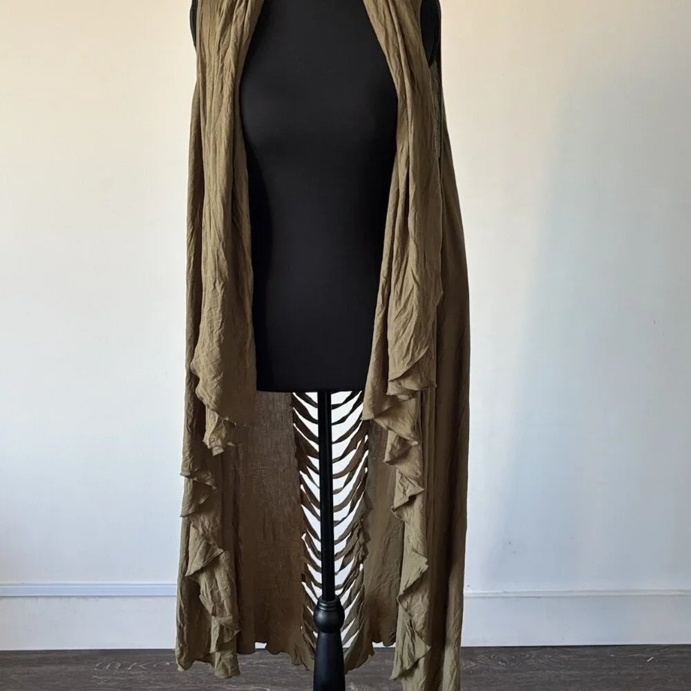Ashro Open Front Cardigan Vest ONE SIZE MISSY Olive Green Slashed Boho NWT - Picture 12 of 12